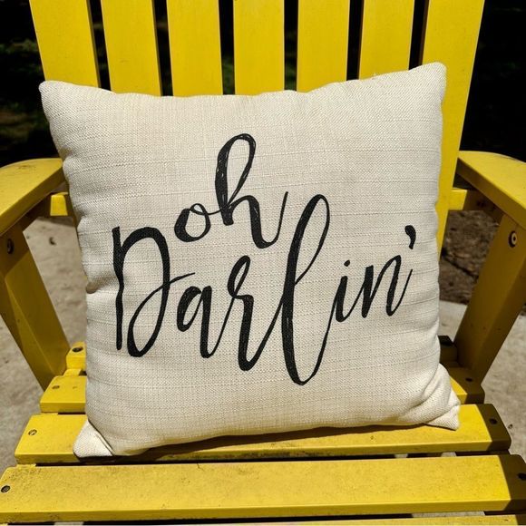 Oh Darlin’ Cursive Cream Farmhouse Accent Pillow - Picture 1 of 4